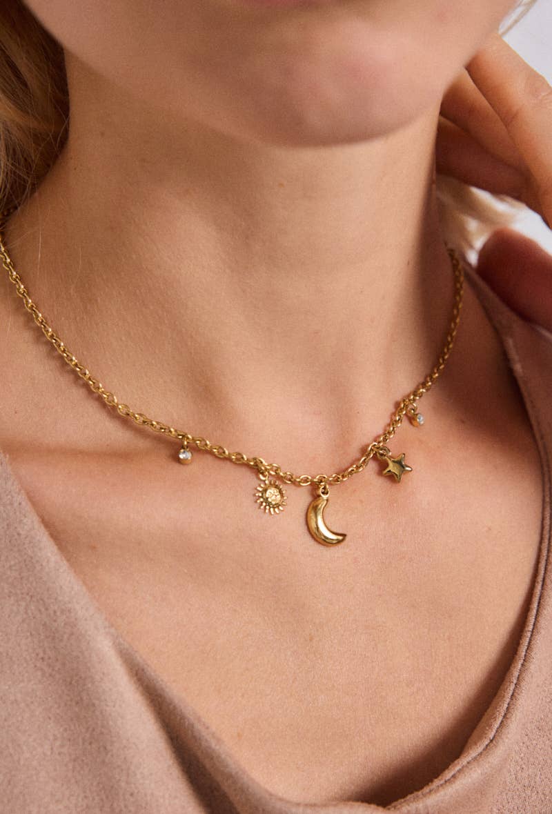 Collier breloques célestes en acier inoxydable NOÉMIE