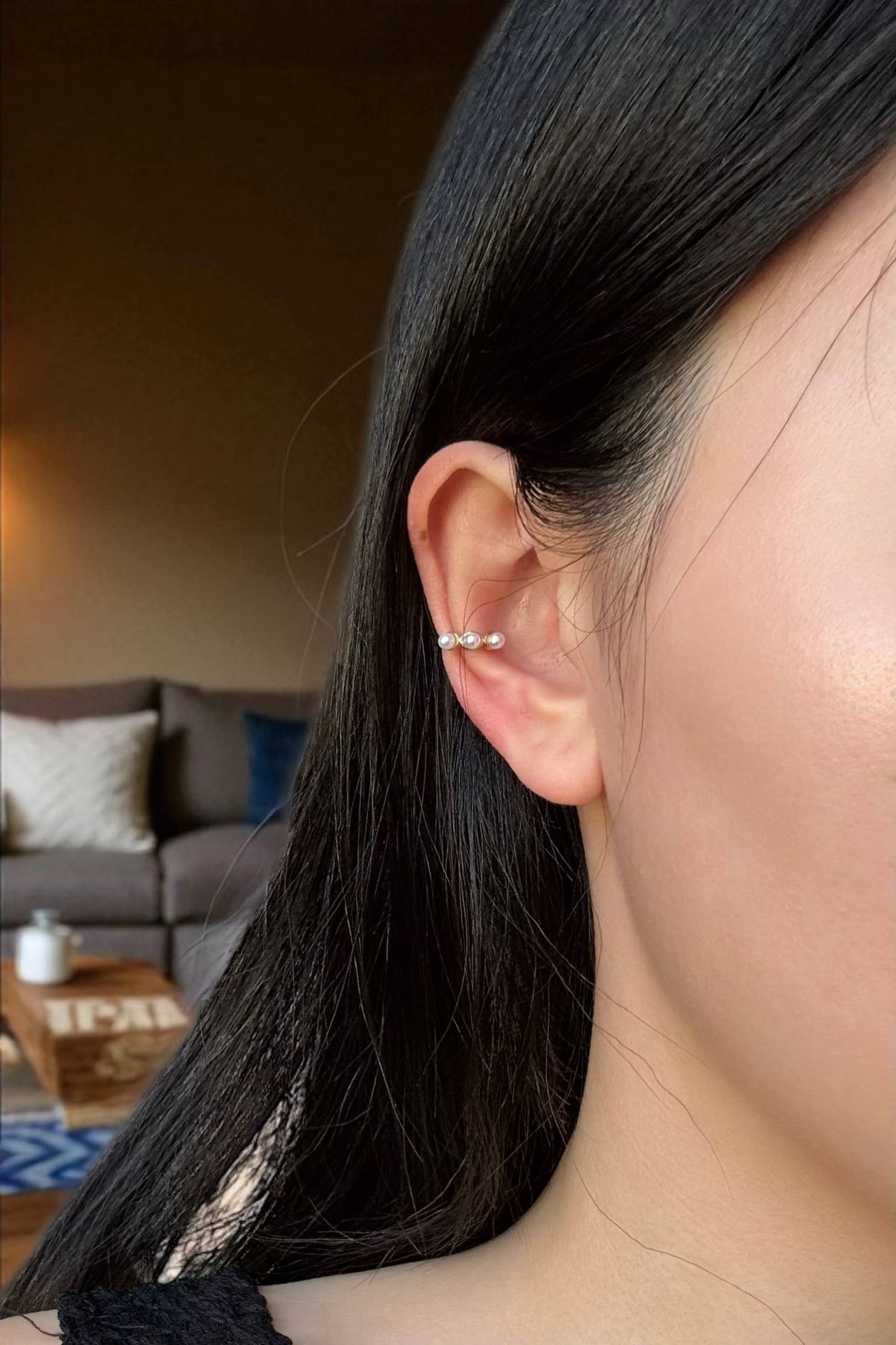 Boucles d'oreilles sans perçage perles blanches en acier inoxydable CHARLIE