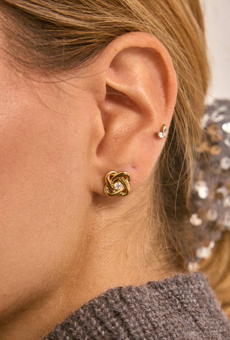 Boucles d'oreilles nœud entrelacé et zircon en acier inoxydable ÉLISE
