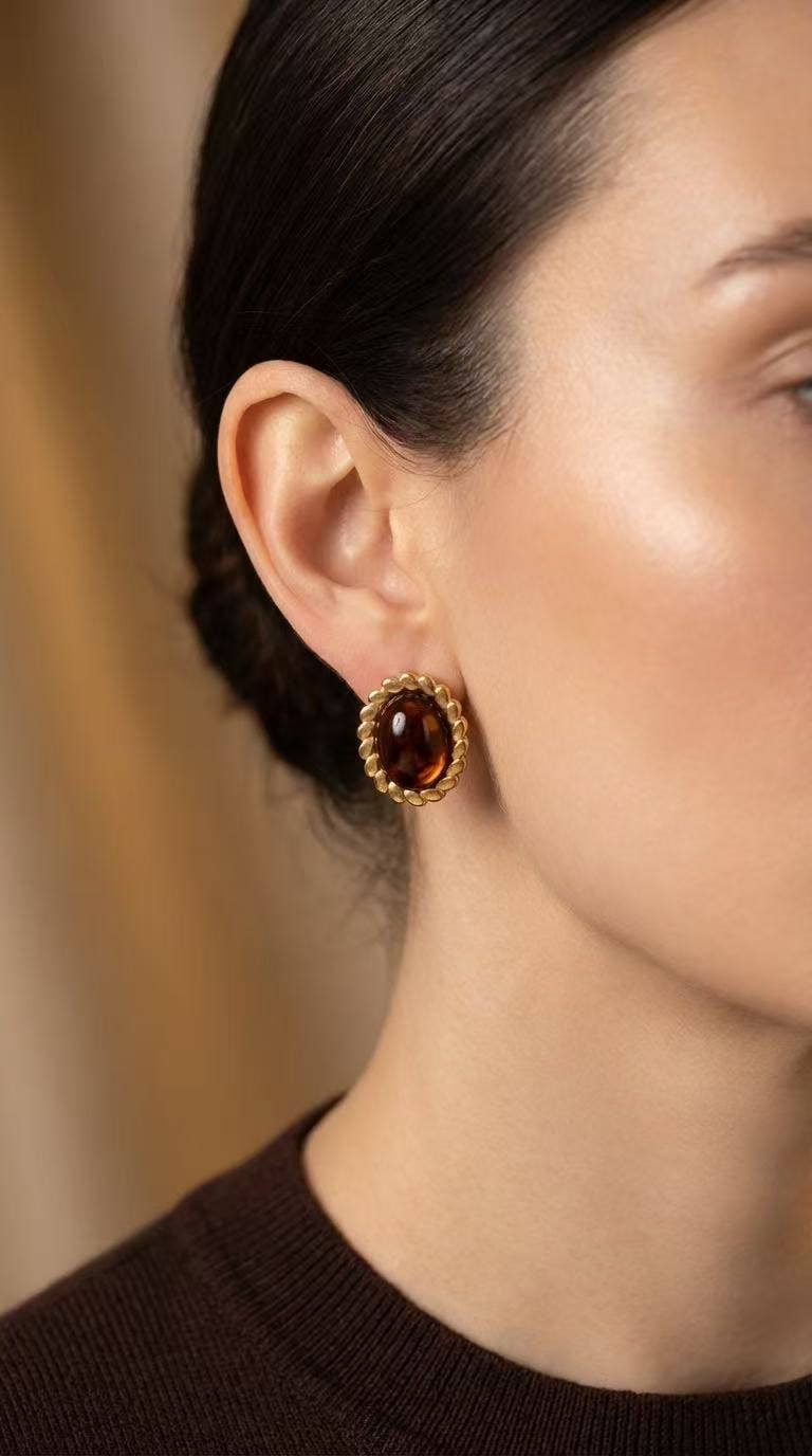 Boucles d'oreilles ovales ambré en acier inoxydable ZOÉ