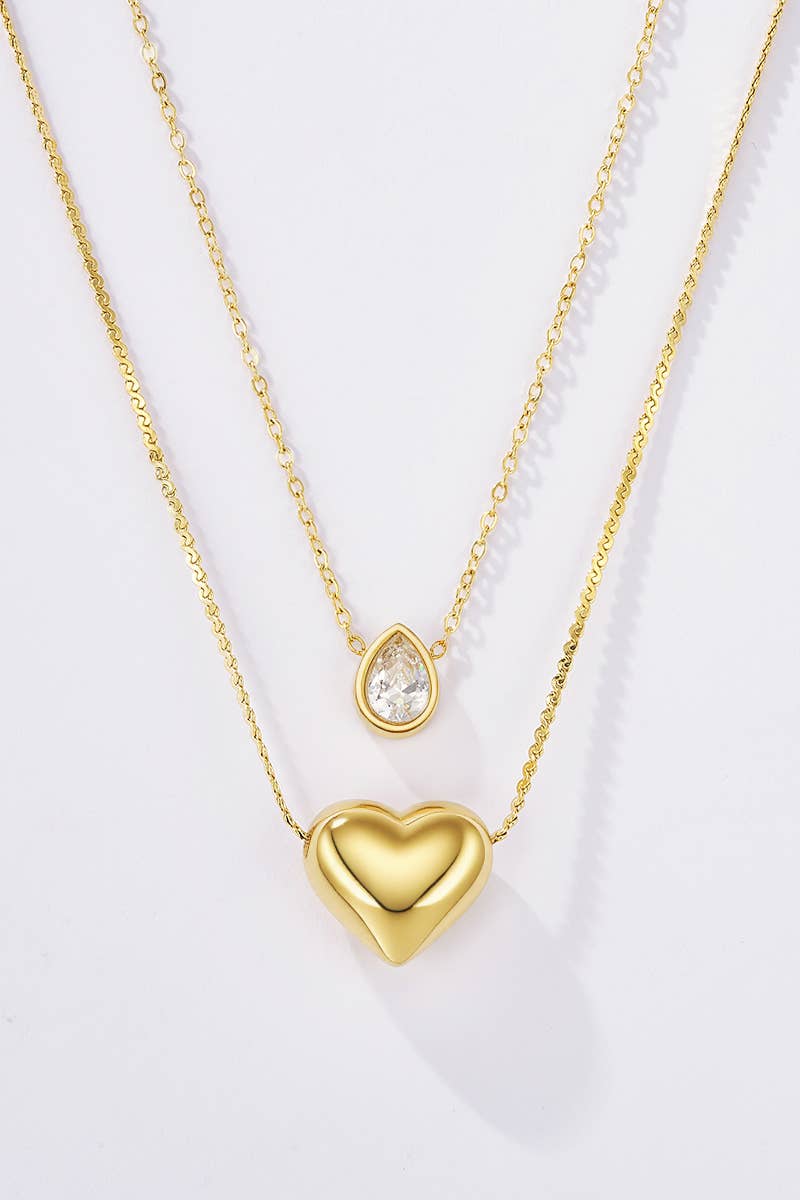 Collier double cœur et goutte scintillante en acier inoxydable RACHEL