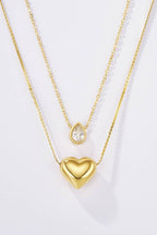Collier double cœur et goutte scintillante en acier inoxydable RACHEL