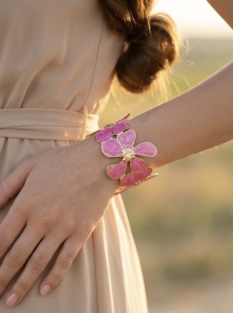 Bracelet jonc fleur émaillée en acier inoxydable ALEXA