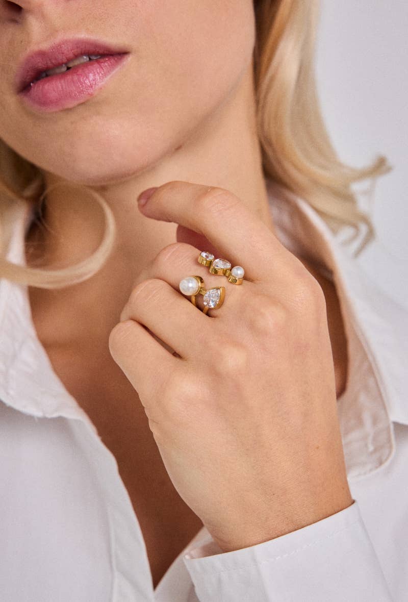 Bague Duo Perle & Éclat en acier inoxydable VIOLET