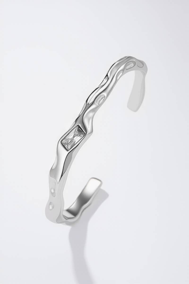 Bracelet jonc texturé avec cristal en acier inoxydable HARPER