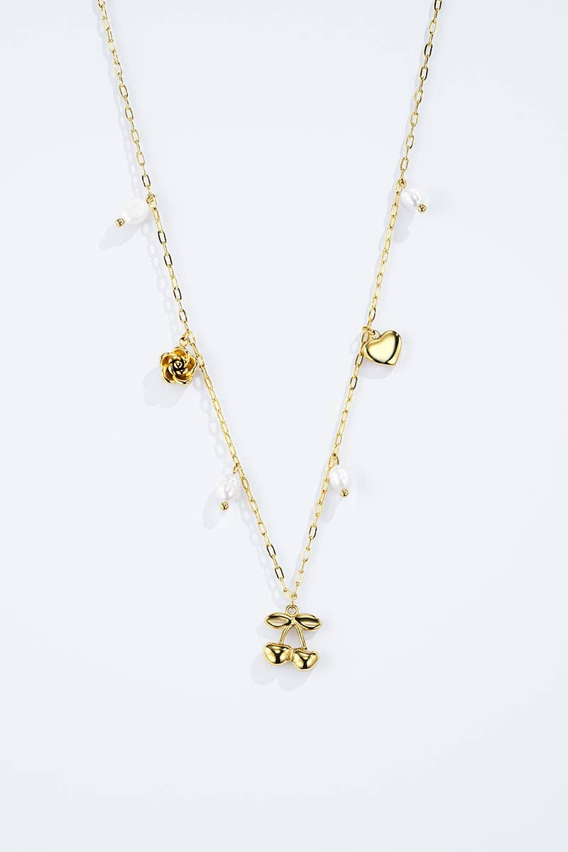 Collier Cerises & Perles Doré en acier inoxydable ZOÉ