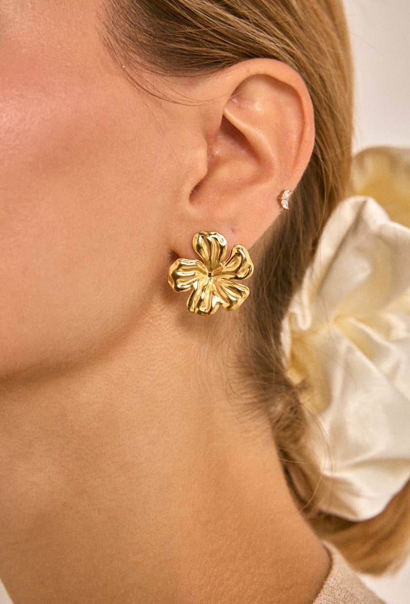 Boucles d'oreilles Fleur Dorée en acier inoxydable REBECCA