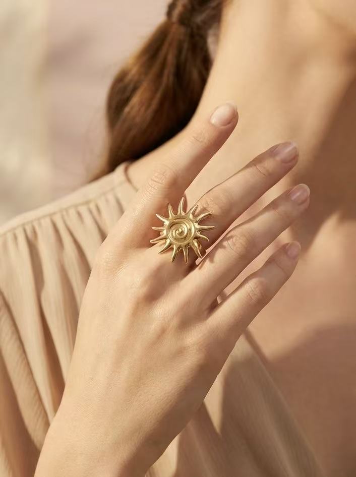 Bague soleil rayonnant en acier inoxydable ÉLISE