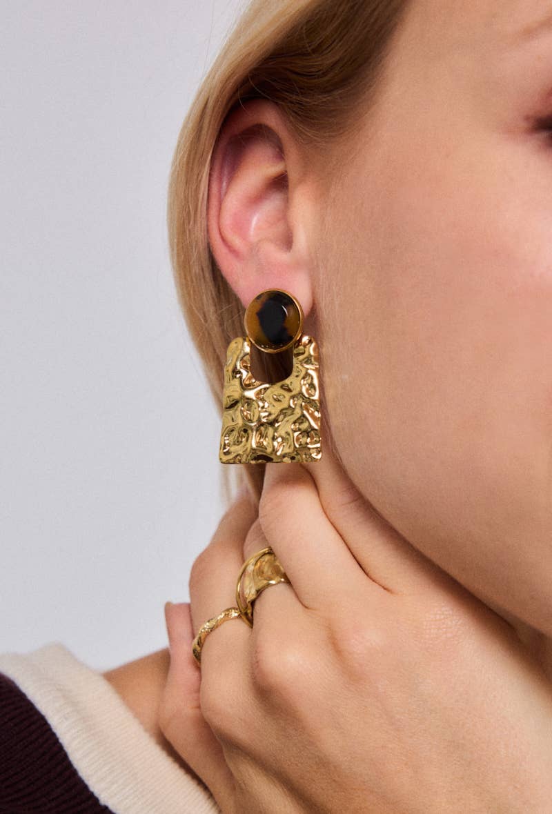 Boucles d'oreilles carré texturé et rond marbré en acier inoxydable SOLÈNE