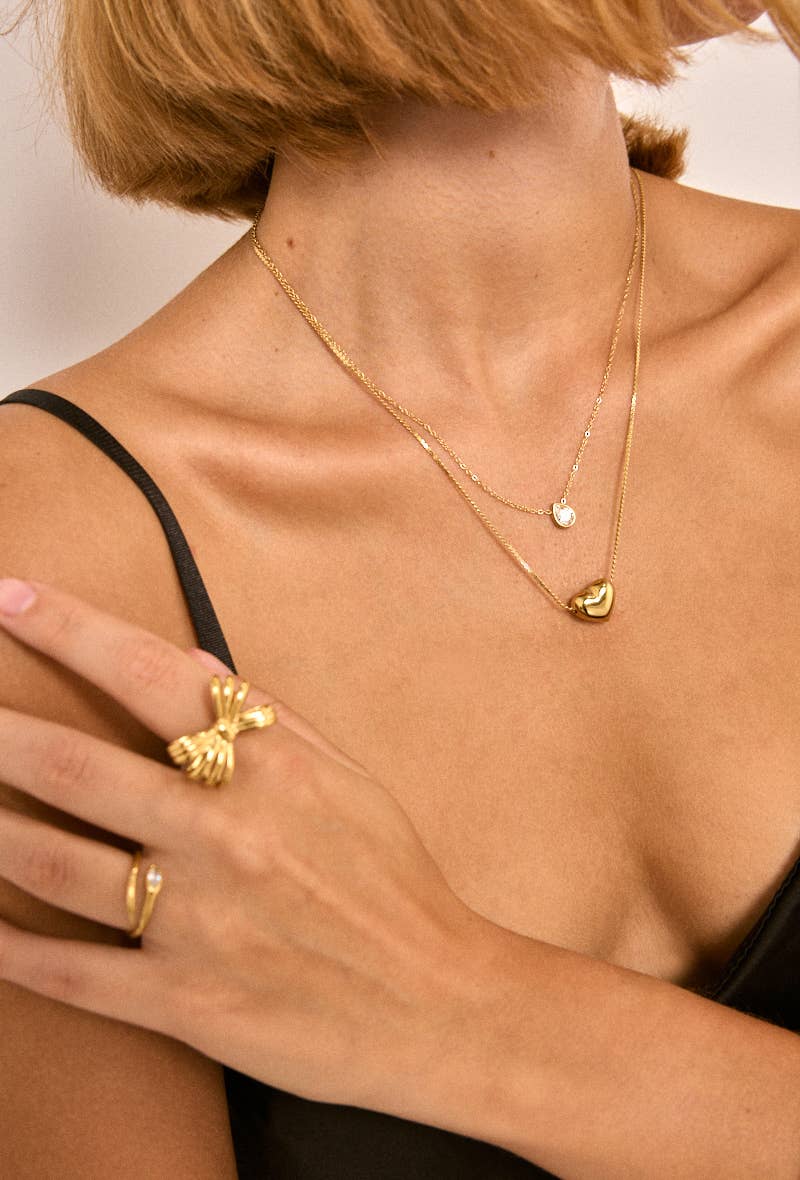 Collier double cœur et goutte scintillante en acier inoxydable RACHEL