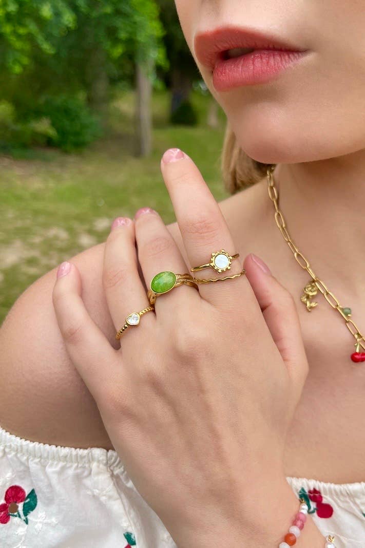 Bague perlée avec cœur scintillant en acier inoxydable HANNAH