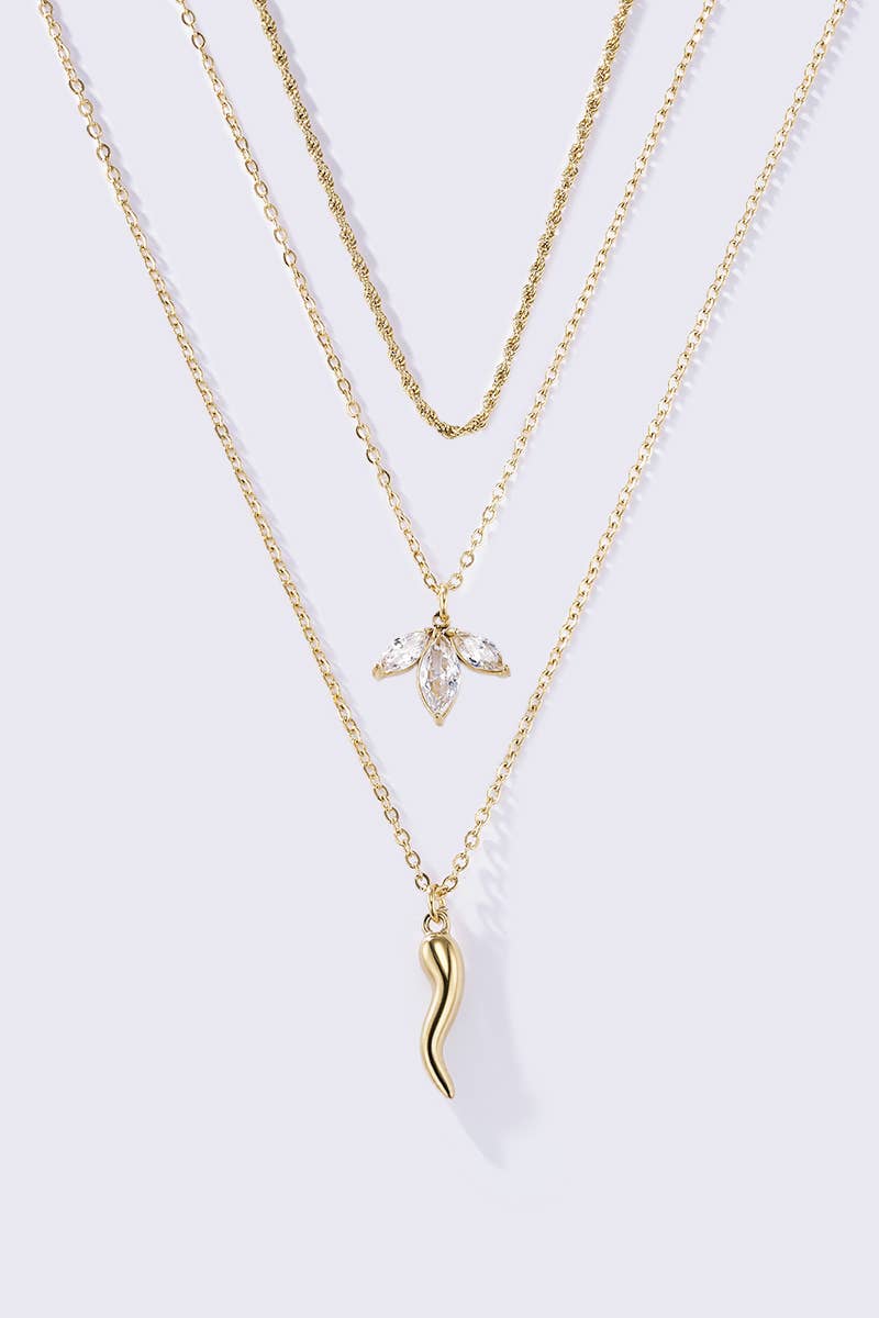 Collier trois rangs feuilles facettées en acier inoxydable IRIS