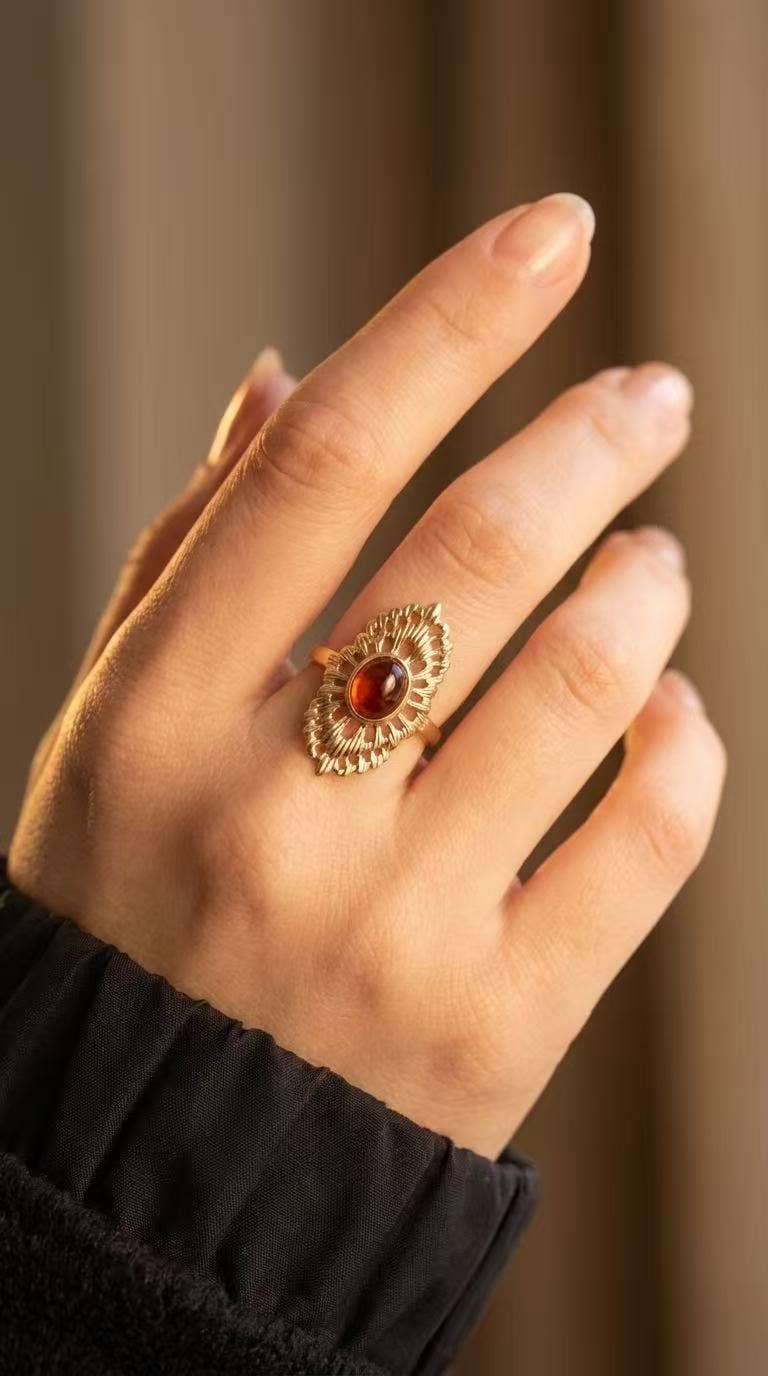 Bague Soleil Ambré en acier inoxydable ALEXA