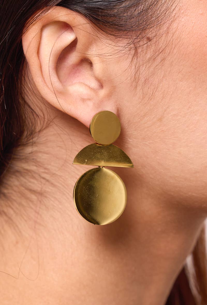 Boucles d'oreilles géométriques cercles et demi-lunes en acier inoxydable SOLÈNE