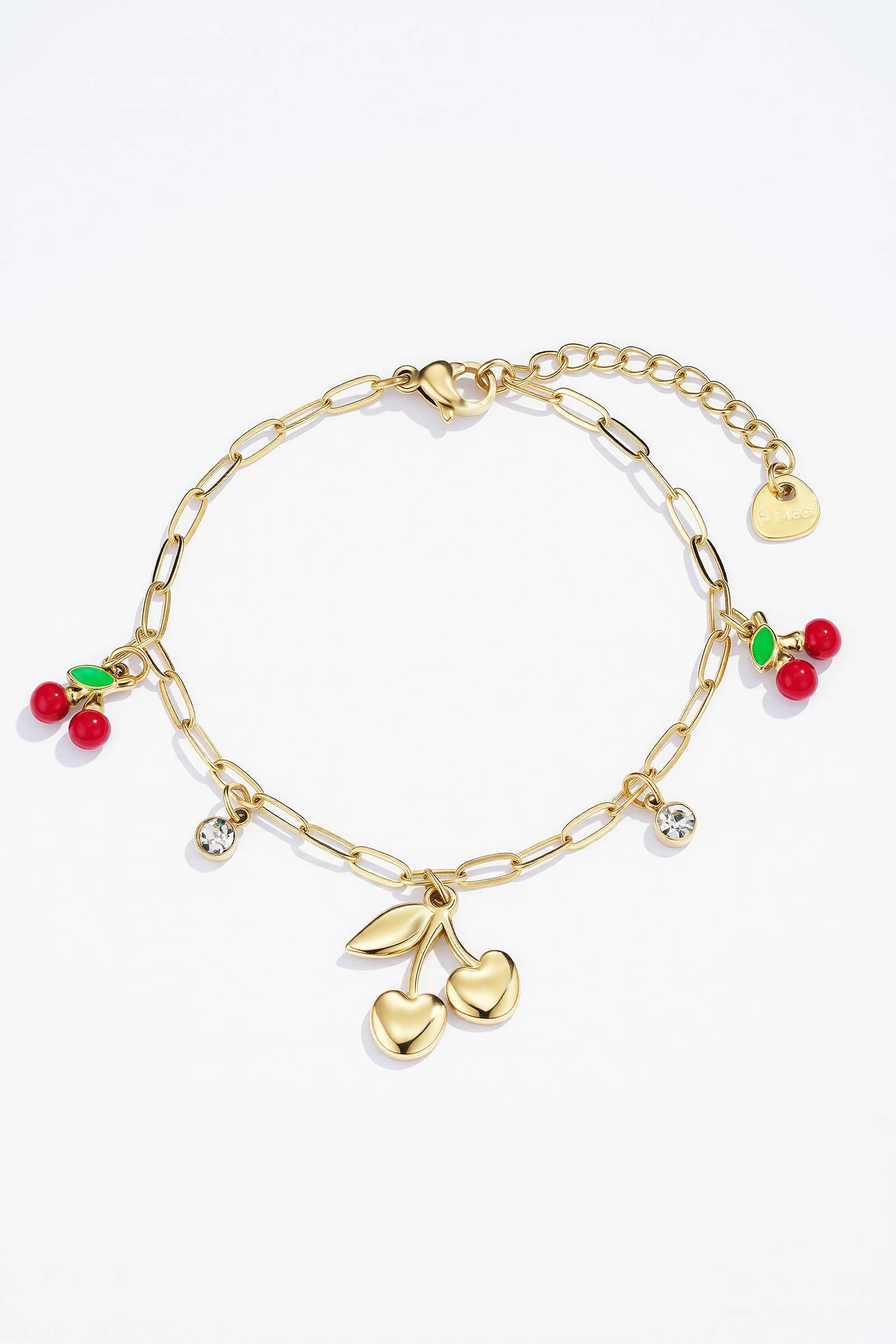 Bracelet cerises et cristaux en acier inoxydable ÉLISE