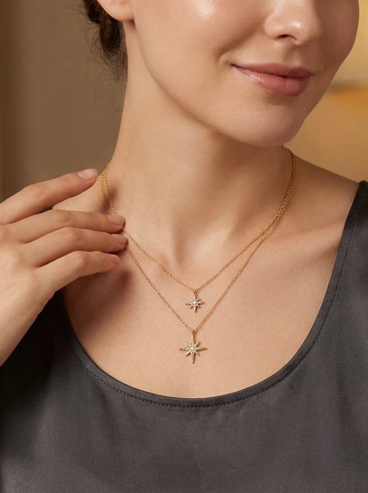 Collier double chaînes étoile en acier inoxydable CLARA