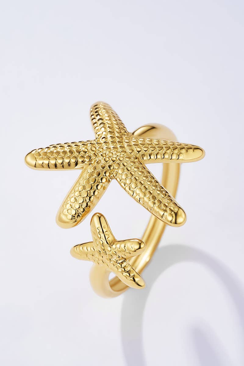 Bague double étoile de mer en acier inoxydable SOLÈNE