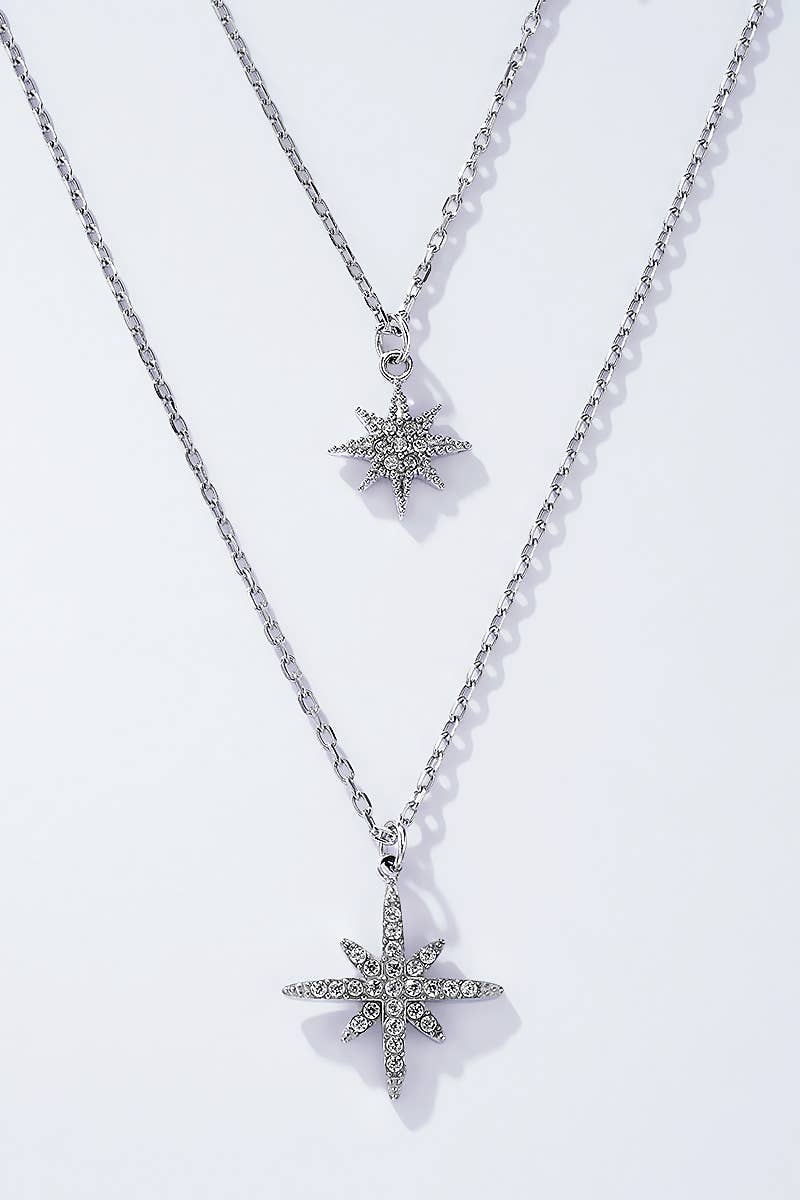 Collier superposé étoiles lumineuses en acier inoxydable JUSTINE