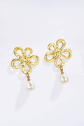 Boucles d'oreilles fleur et perle pendante en acier inoxydable SOPHIE