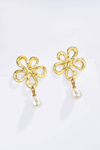 Boucles d'oreilles fleur et perle pendante en acier inoxydable SOPHIE