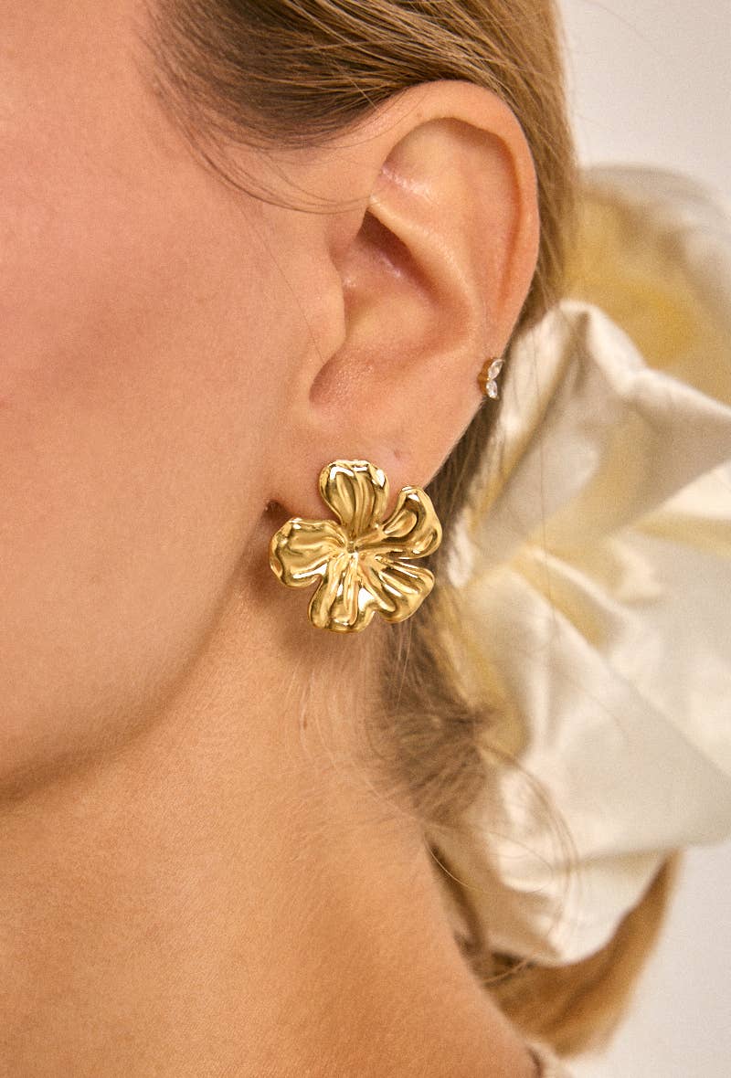Boucles d'oreilles Fleur Dorée en acier inoxydable REBECCA