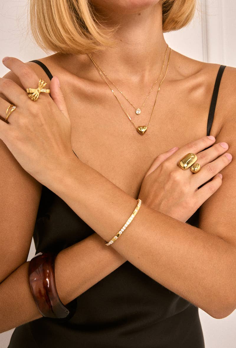 Collier double cœur et goutte scintillante en acier inoxydable RACHEL