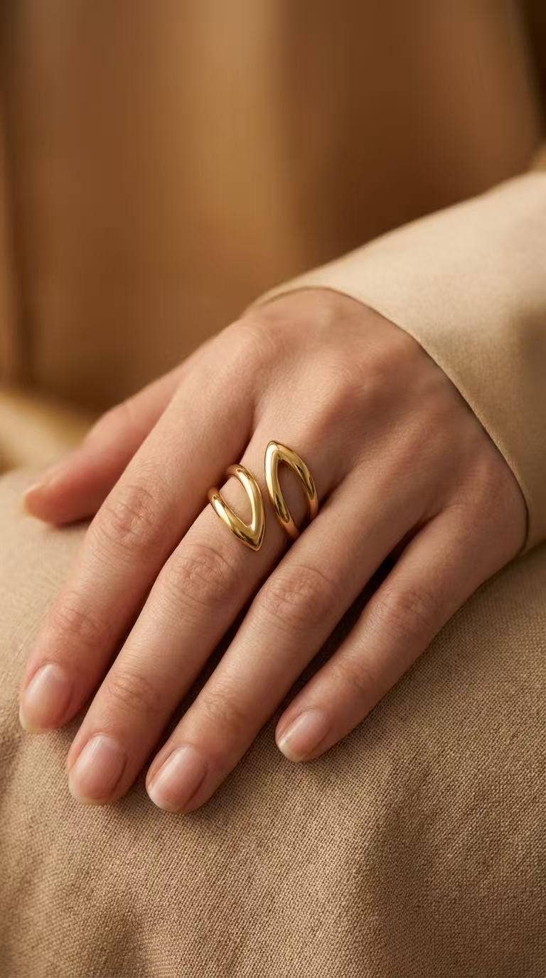 Bague ouverte formes entrelacées en acier inoxydable AURÉLIE