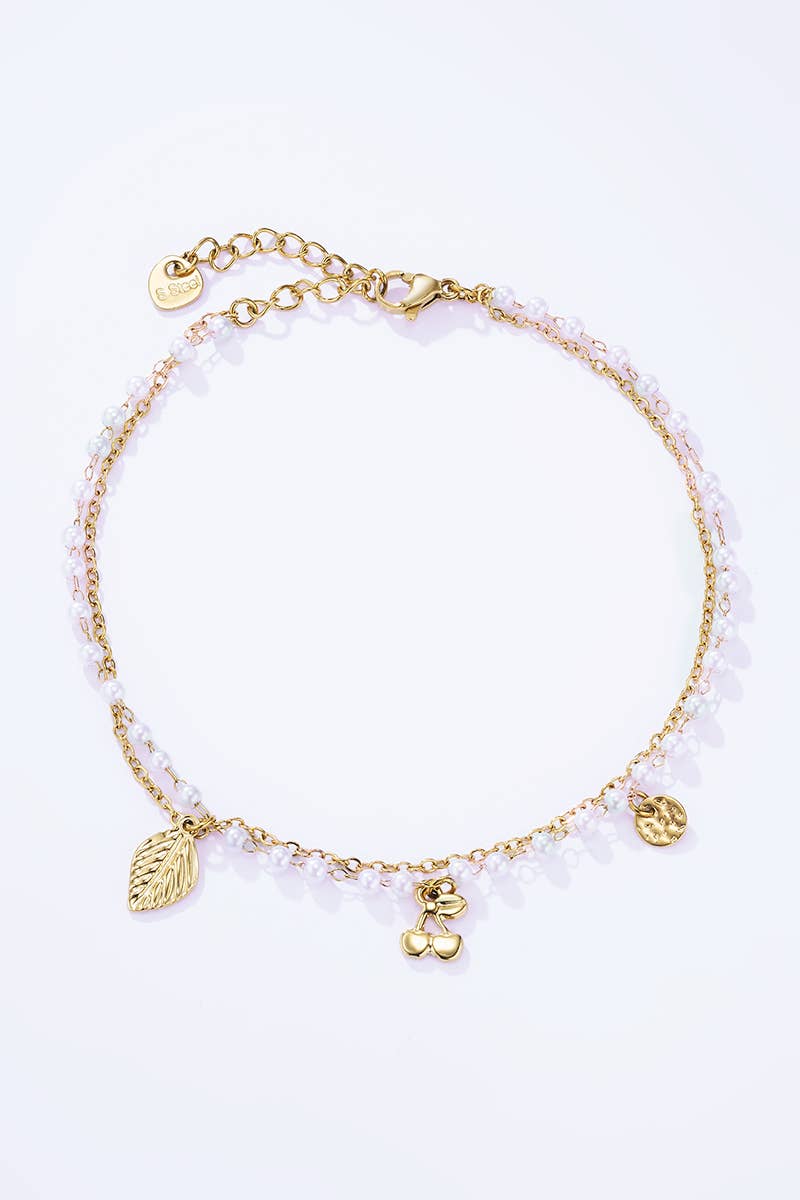 Chaîne de cheville perles roses et cerises en acier inoxydable JULIE