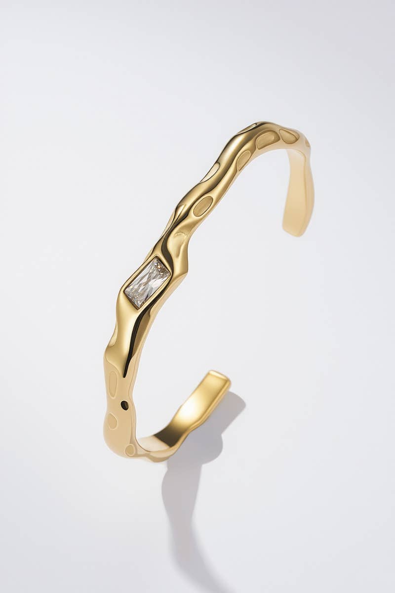 Bracelet jonc texturé avec cristal en acier inoxydable HARPER