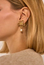 Boucles d'oreilles fleur et perle pendante en acier inoxydable SOPHIE