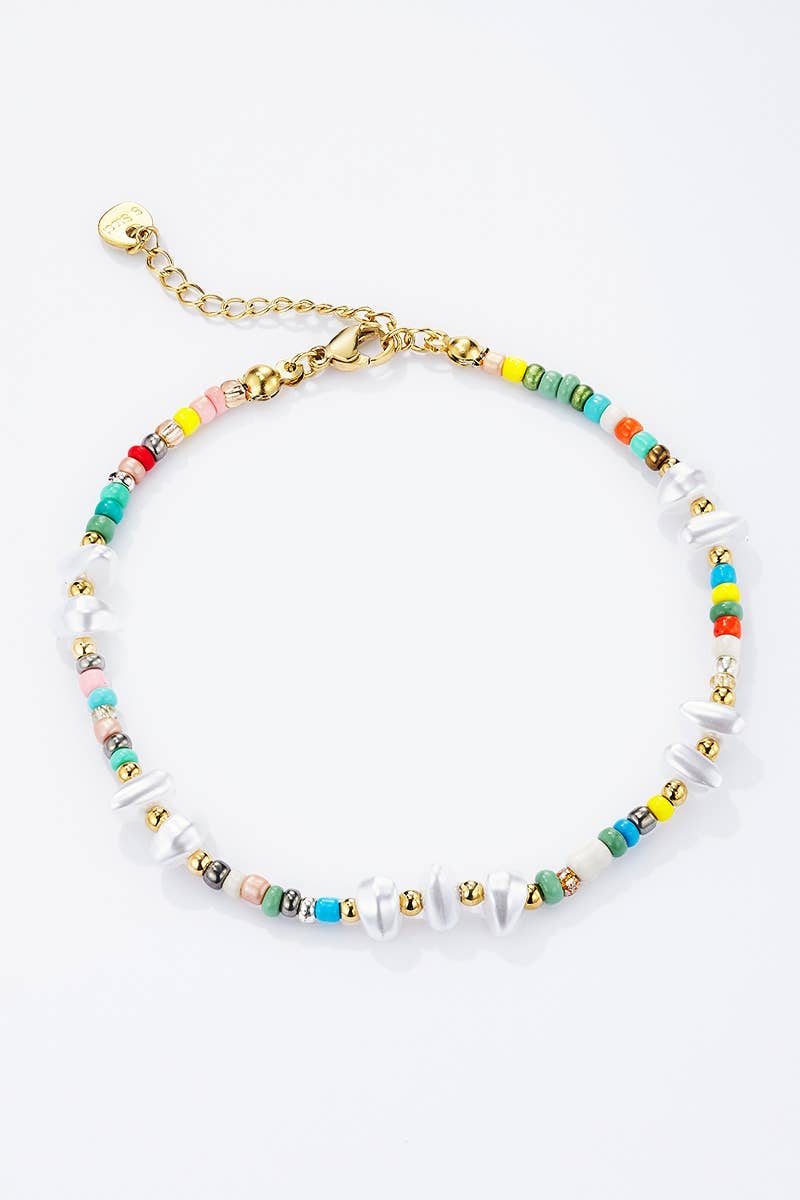 Chaîne de cheville perles colorées en acier inoxydable ADELE