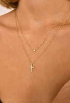 Collier double chaîne croix facettée en acier inoxydable LÉA
