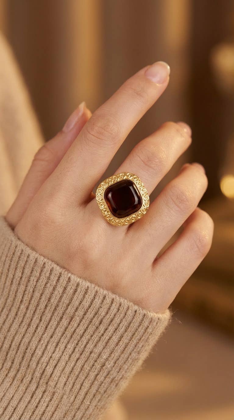 Bague Ambre Royale en acier inoxydable LÉNA