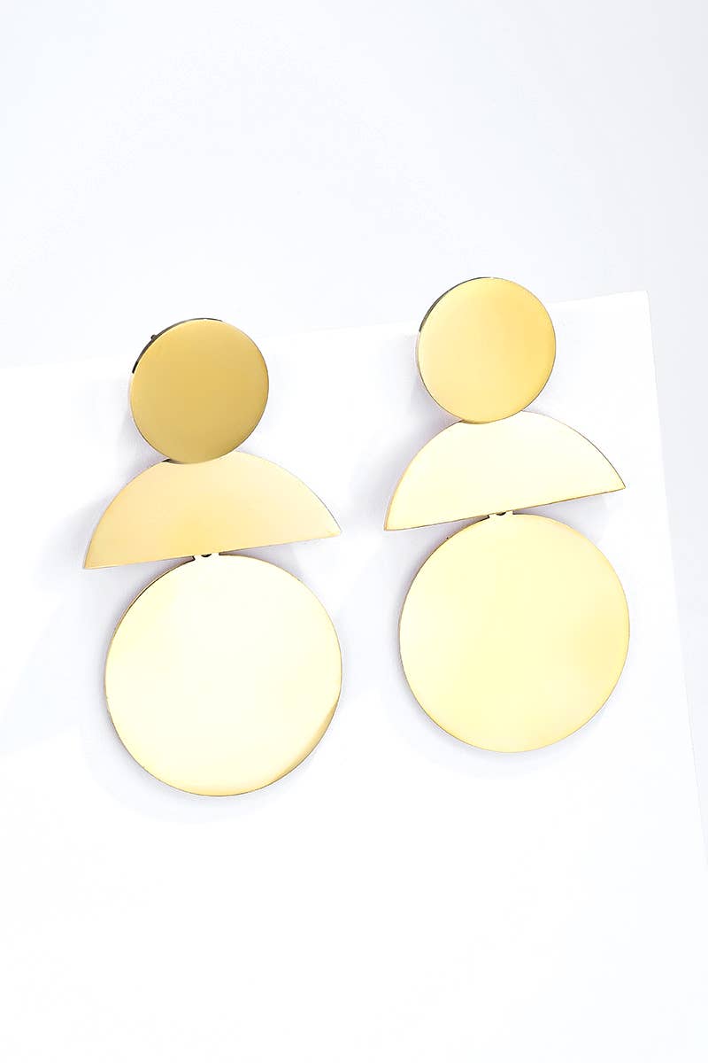 Boucles d'oreilles géométriques cercles et demi-lunes en acier inoxydable SOLÈNE