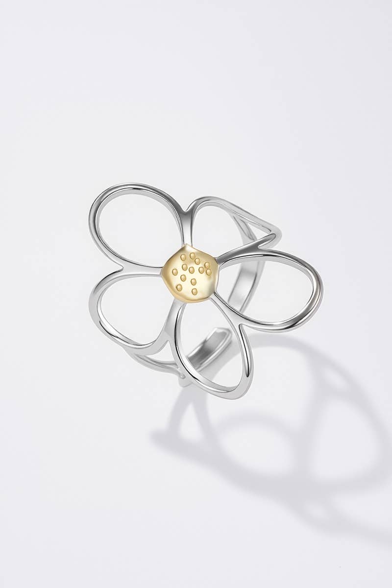 Bague fleur ajourée en acier inoxydable ZOE