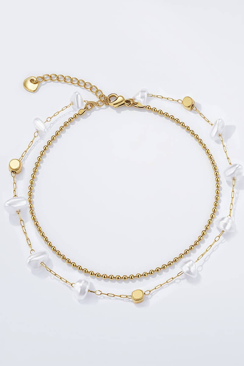 Chaîne de cheville à perles blanches en acier inoxydable TAYLOR