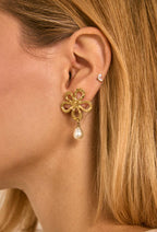 Boucles d'oreilles fleur et perle pendante en acier inoxydable SOPHIE