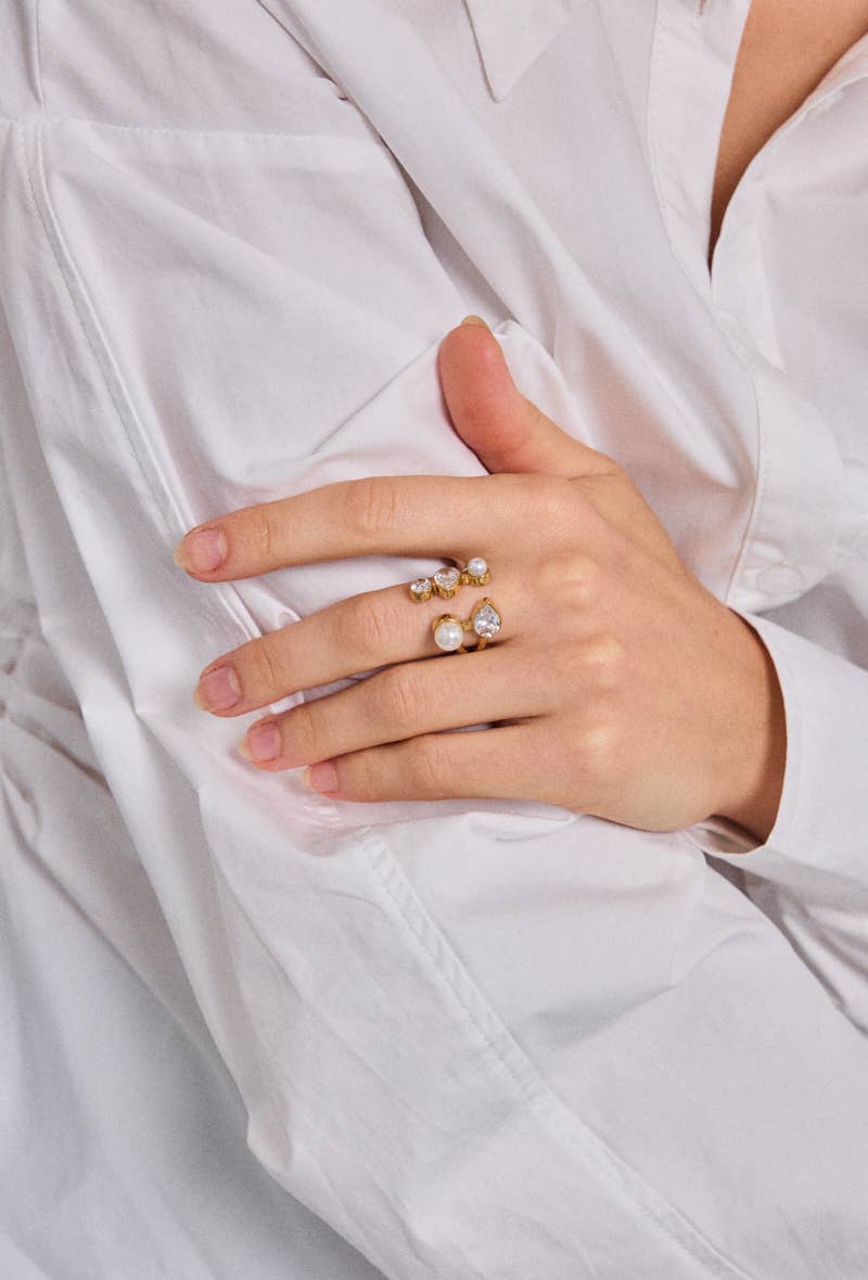 Bague Duo Perle & Éclat en acier inoxydable VIOLET