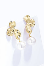Boucles d'oreilles Fleur Perle Dorée en acier inoxydable AMÉLIE