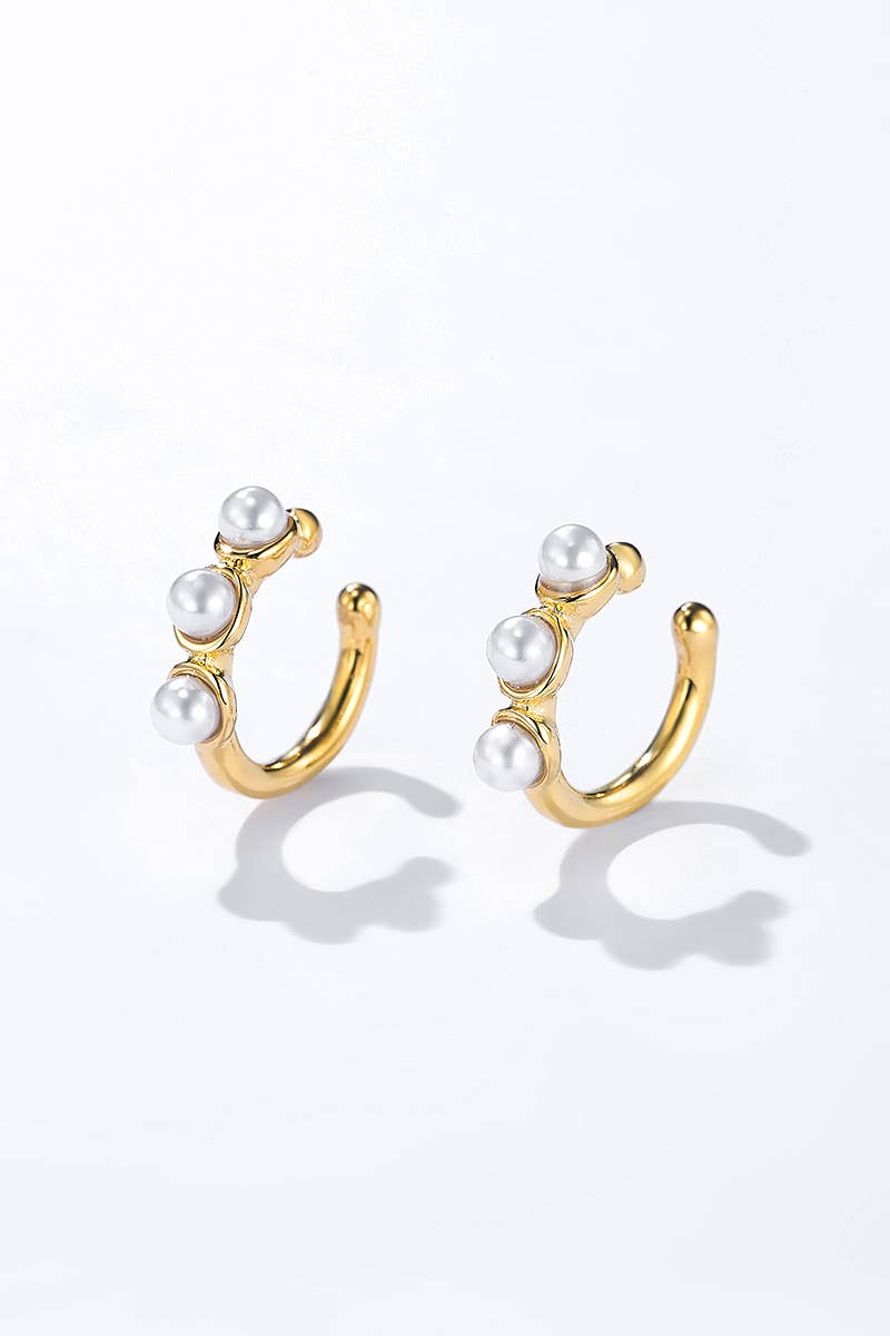 Boucles d'oreilles sans perçage perles blanches en acier inoxydable CHARLIE