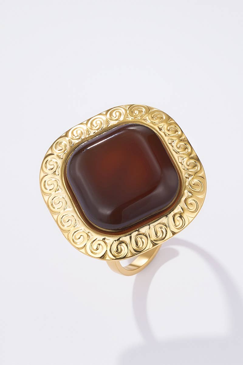 Bague Ambre Royale en acier inoxydable LÉNA