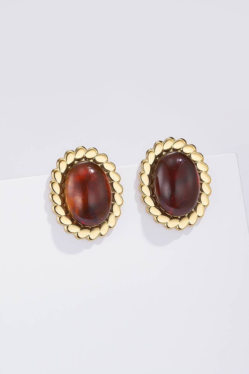 Boucles d'oreilles ovales ambré en acier inoxydable ZOÉ