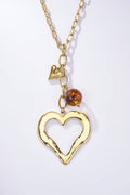 Collier sautoir cœur martelé et perle marbrée en acier inoxydable SOLÈNE