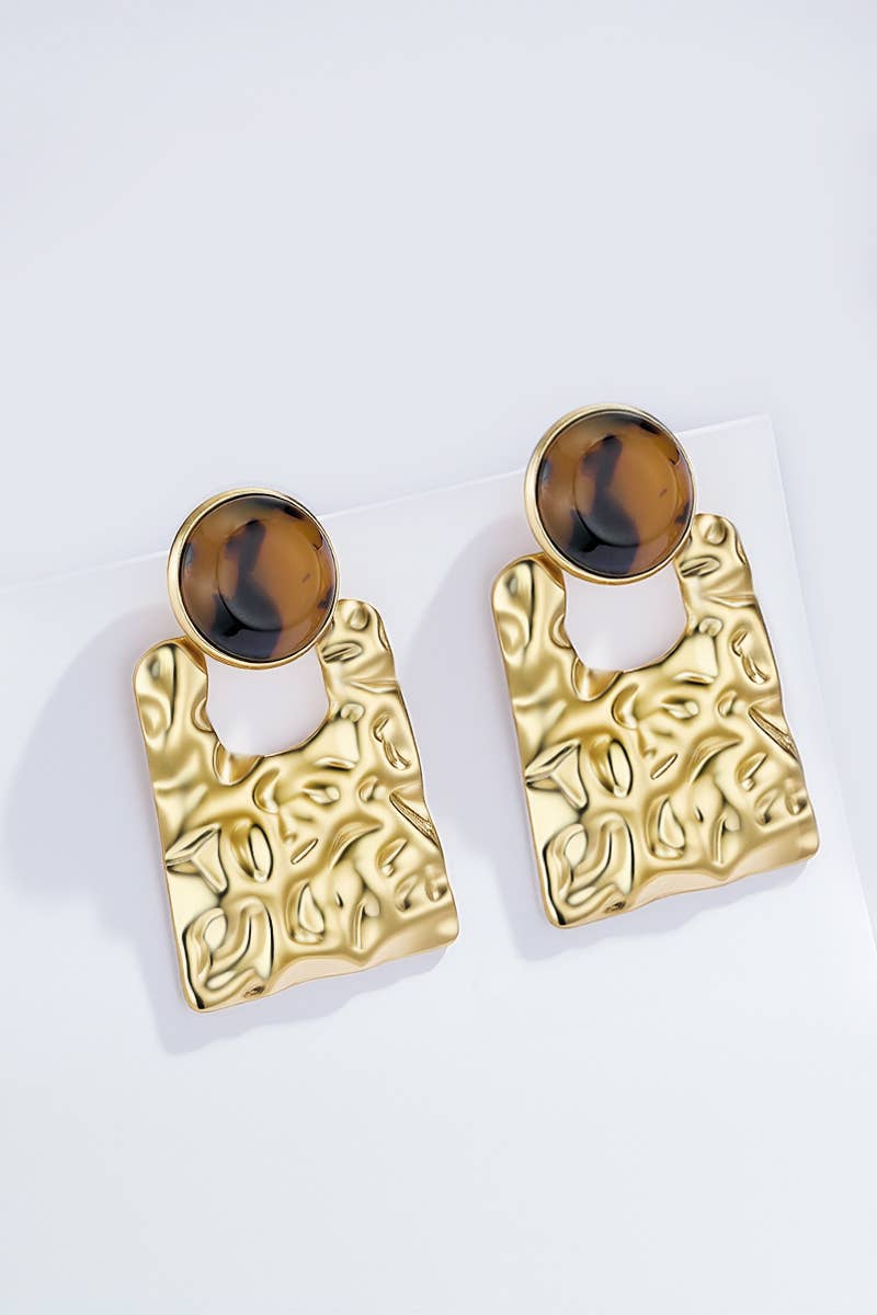 Boucles d'oreilles carré texturé et rond marbré en acier inoxydable SOLÈNE