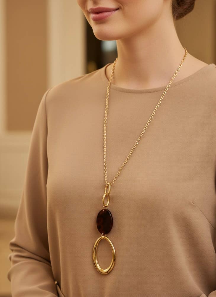 Collier anneau ovale et maillons entrelacés en acier inoxydable SOPHIE
