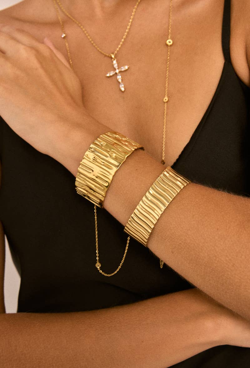 Bracelet jonc Écorce Dorée en acier inoxydable EVELYN