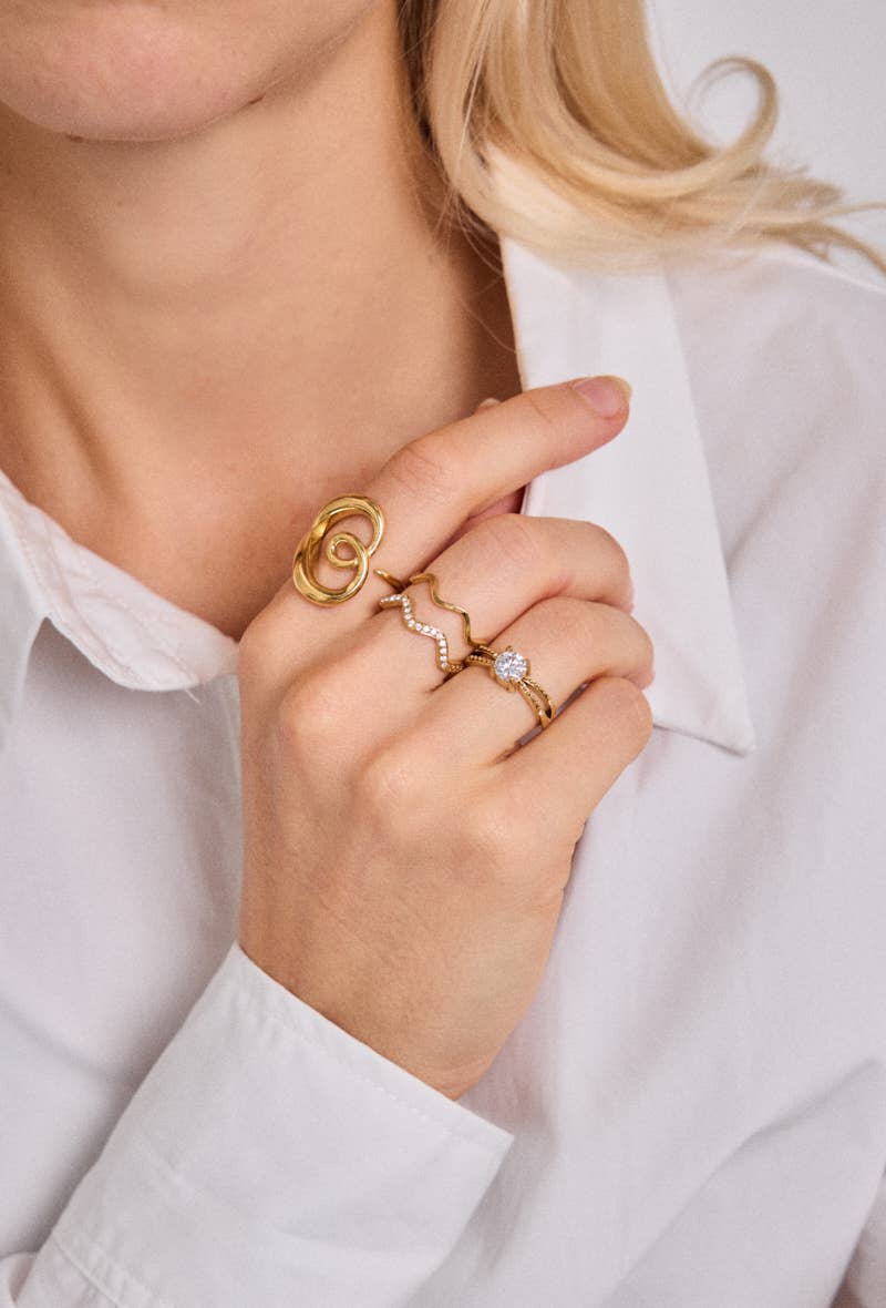 Bague vagues étincelant en acier inoxydable ELLA