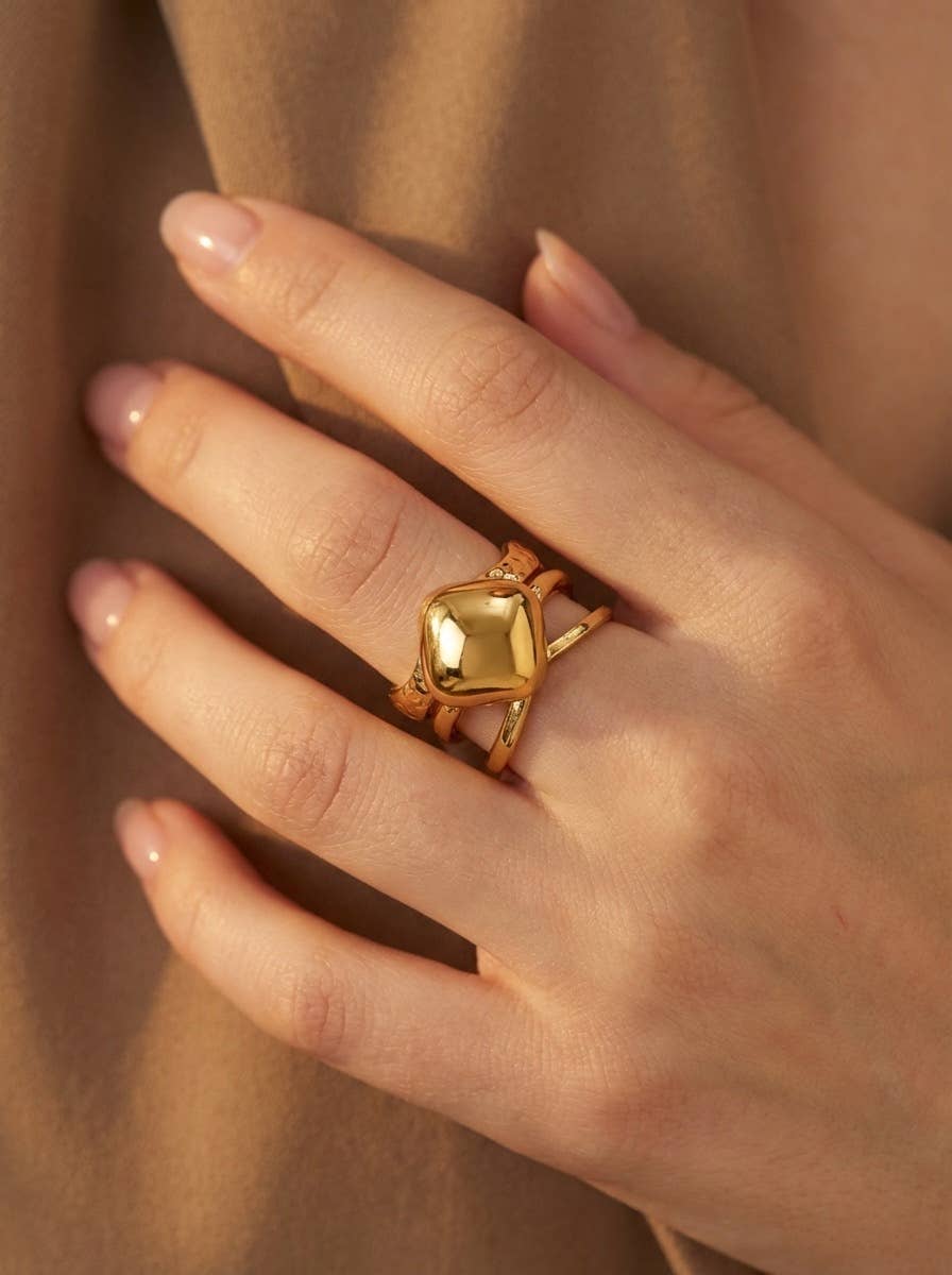 Bague Éclipse Dorée en acier inoxydable ASHLEY