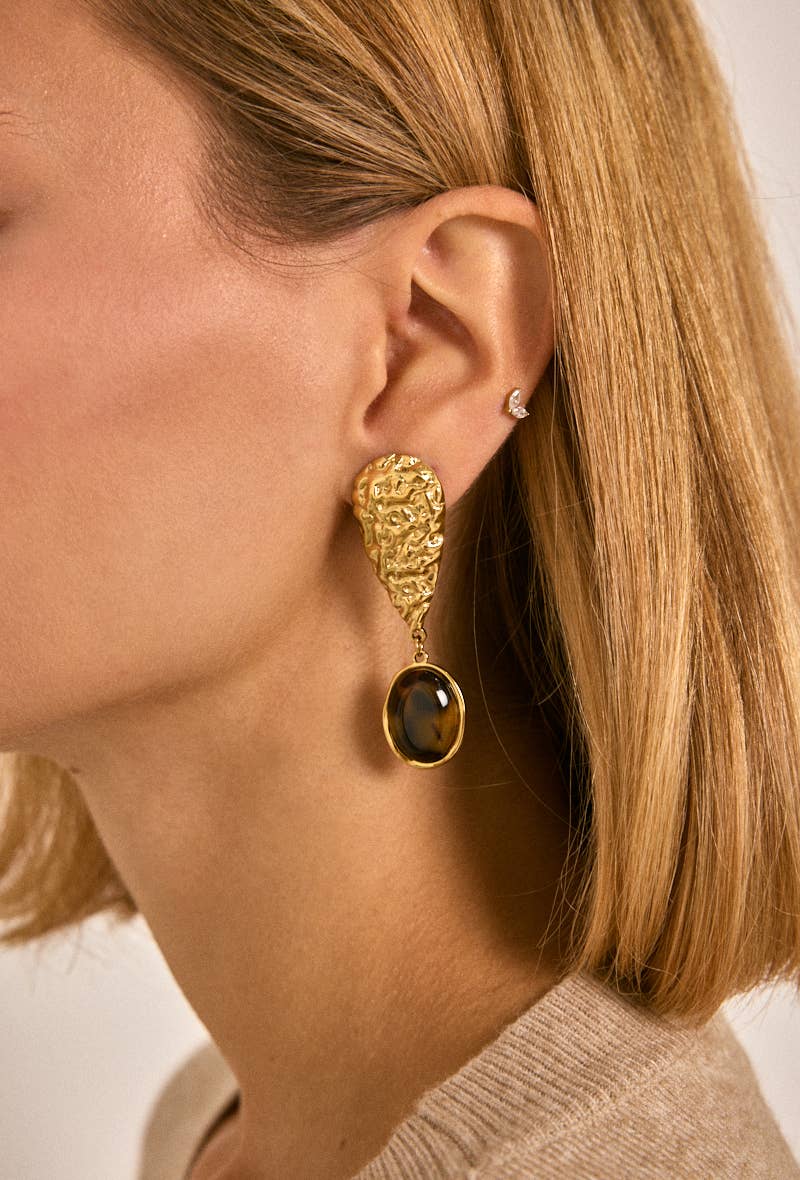 Boucles d'oreilles ovales marbrées texturées en acier inoxydable CLARA