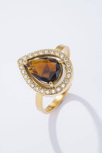 Bague goutte facettée entourée de strass en acier inoxydable JULIE